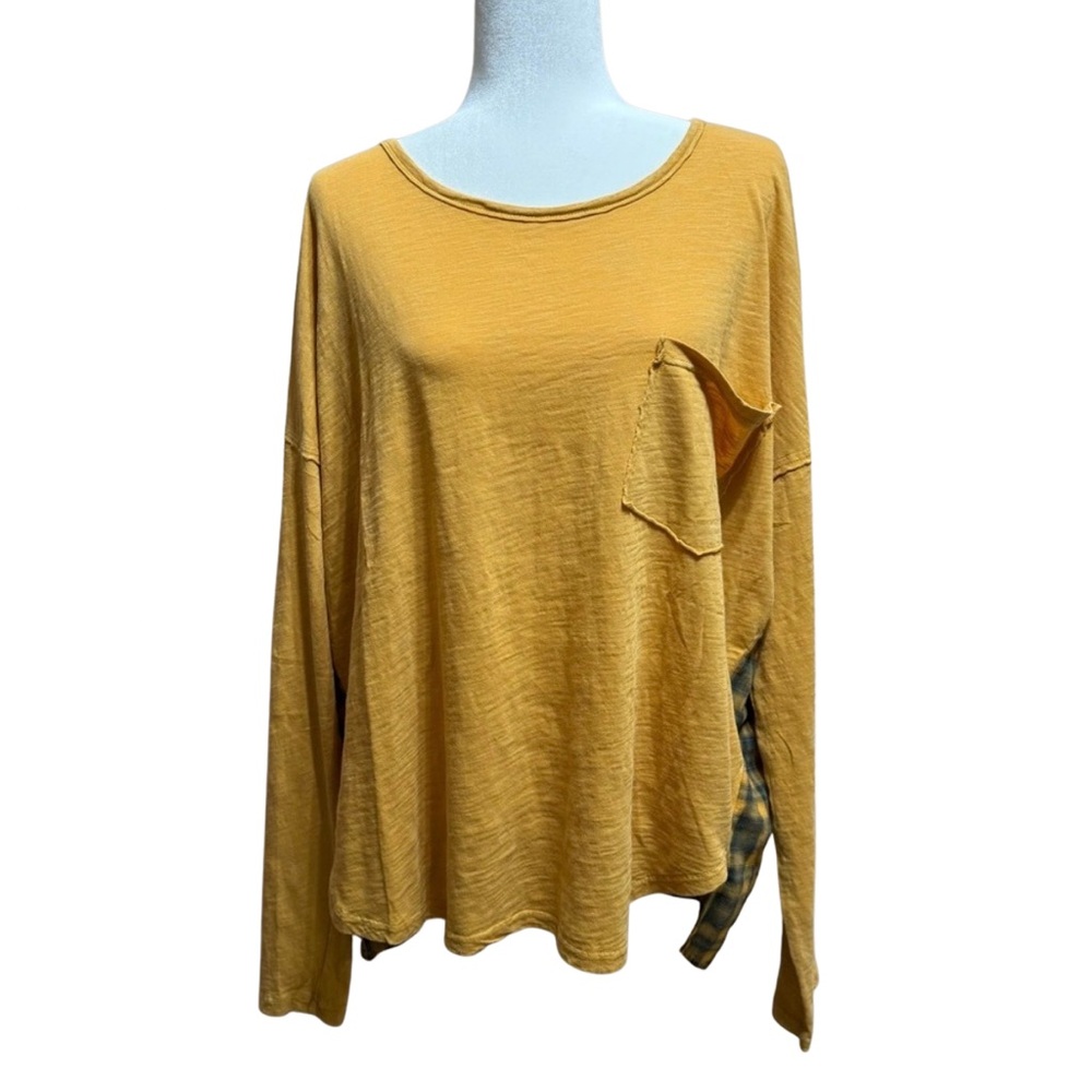 Easel Warm Yellow Long Sleeve Top with Plaid Back - Size 1X - NWT